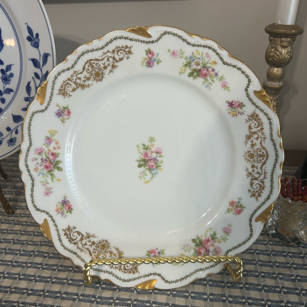 Haviland Limoges France Gold Rim Floral Garland Plate Stamped